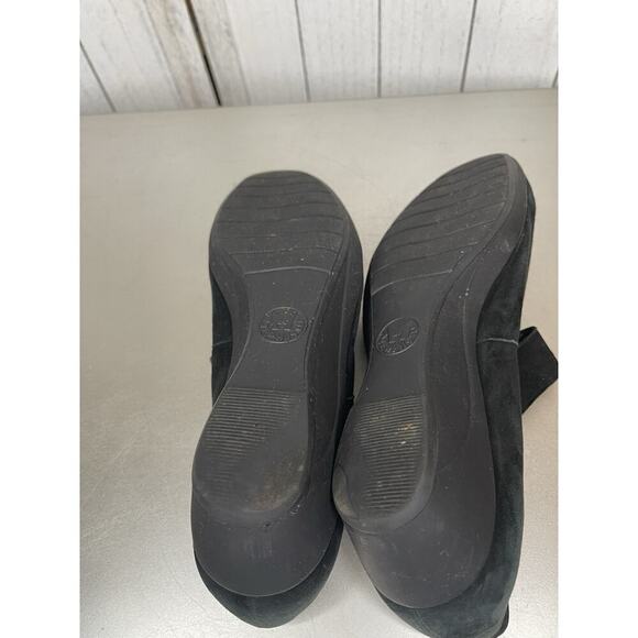 Mephisto Suede Wedge Heel Women 9 Black Leather Comfort Shoe Strap Accent - Picture 6 of 7